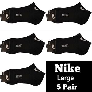 NIKE Logo No Show Socks 5 Pair Black & White BNWT Large Unisex